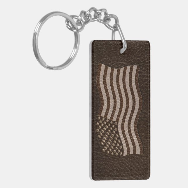 Leather-Look USA Flag Dark Key Ring (Front Left)