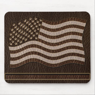 Leather-Look USA Flag Dark Mouse Mat