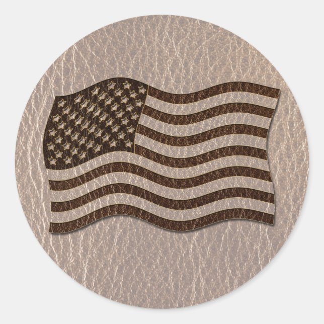 Leather-Look USA Flag Soft Classic Round Sticker (Front)