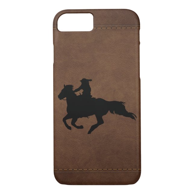 Leather-look Western Rodeo Galloping Horse Rider Case-Mate iPhone Case (Back)