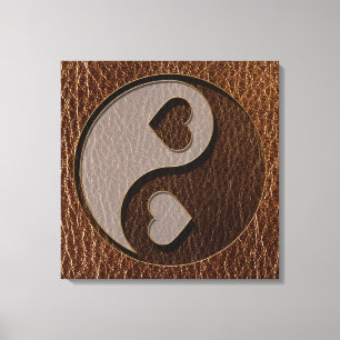 Leather-Look Yin Yang Heart Canvas Print