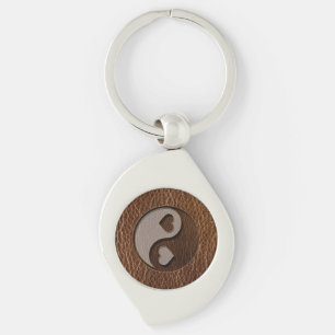 Leather-Look Yin Yang Heart Key Ring