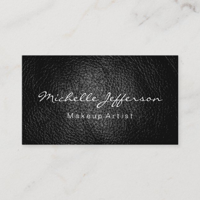 Leather Makeup Artist Script Business Card (Front)