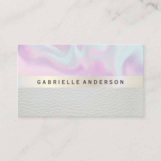 Leather | Metallic Trim | Pastel Liquid Background Business Card (Front)