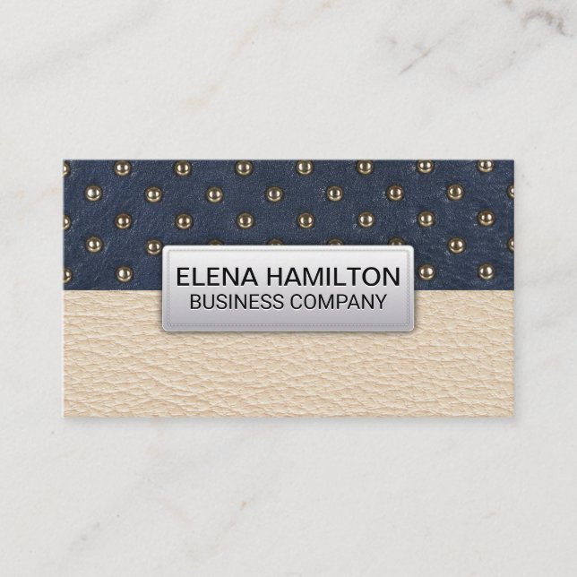Leather | Metallic Upholstered Background Business Card (Front)