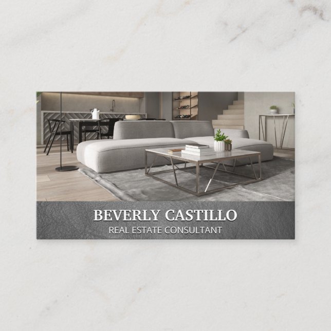 Leather | Modern Interior Home Business Card (Front)