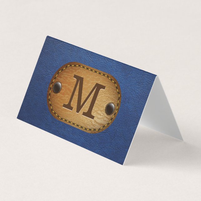 Leather Monogram | Blue Leather and Stitched Patch Business Card (Front)