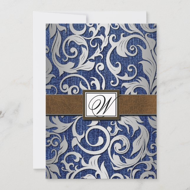 Leather Monogram Denim Western Wedding Invitations (Front)