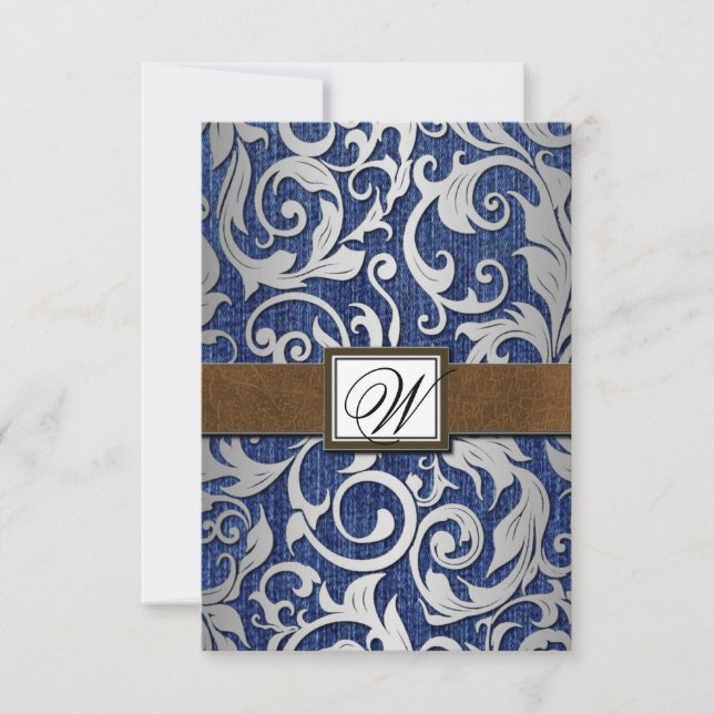 Leather Monogram Denim Western Wedding RSVP Cards (Front)