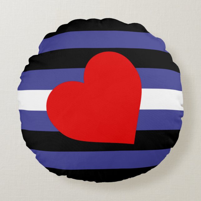 Leather Pride Flag and Heart Round Cushion (Front)