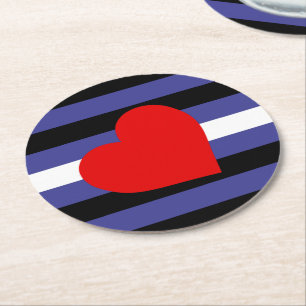 Leather Pride Flag and Heart Round Paper Coaster