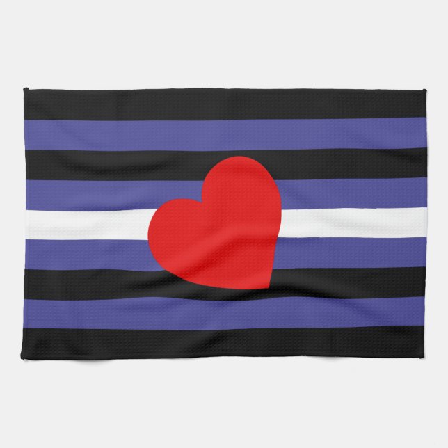 Leather Pride Flag and Heart Tea Towel (Horizontal)