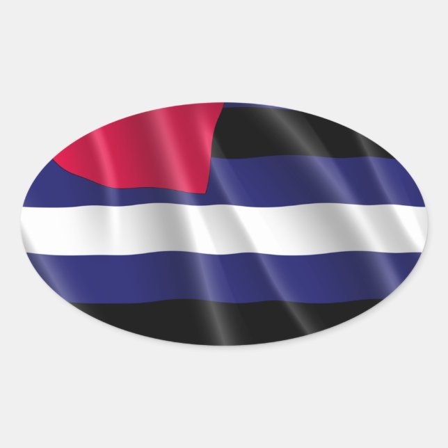 LEATHER PRIDE FLAG WAVY DESIGN OVAL STICKER (Front)