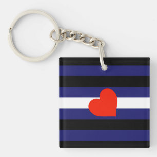 LEATHER PRIDE STRIPED HEART HORIZONTAL - 2014 PRID KEY RING