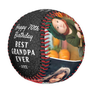 Leather Print Happy Birthday Grandpa 3 Photos Baseball
