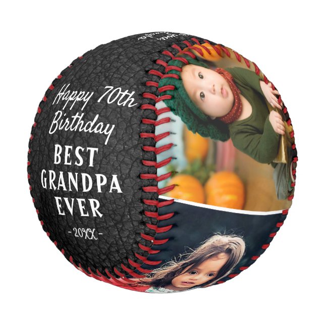 Leather Print Happy Birthday Grandpa 3 Photos Baseball (Angled)
