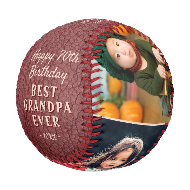 Leather Print Happy Birthday Grandpa 3 Photos  Baseball (Angled)
