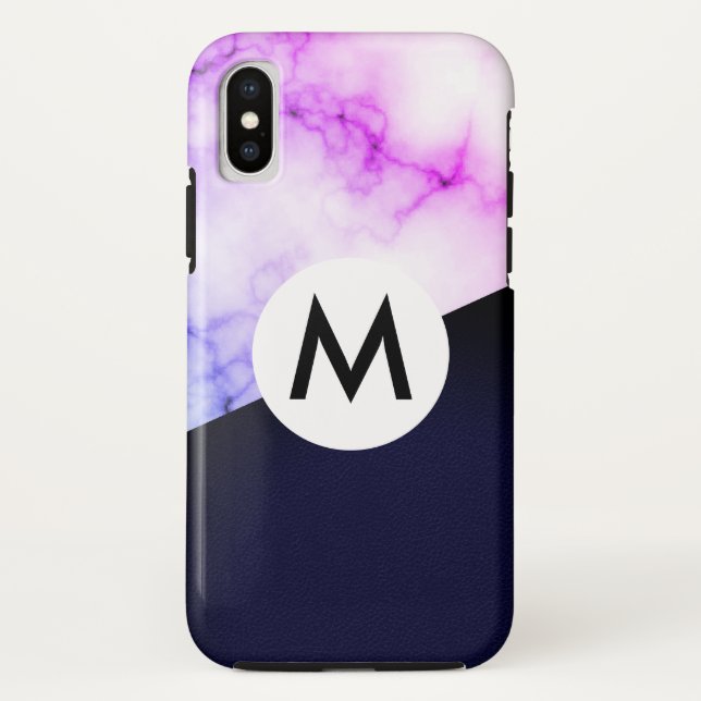 leather purple marble with monogram Case-Mate iPhone case (Back)