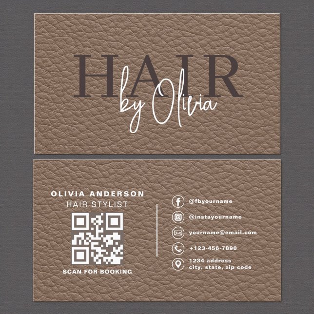 Leather QR Code Hair Stylist Business Card (Creator Uploaded)