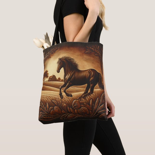 Leather Ranch Horse Tote Bag (Close Up)