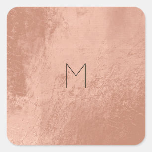 Leather Rose Gold Blush Metal  Minimal Monogram Square Sticker