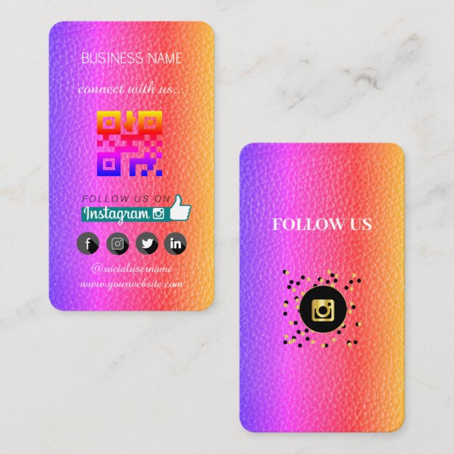  leather  -Social Media QR Code  Business Card (Front/Back)