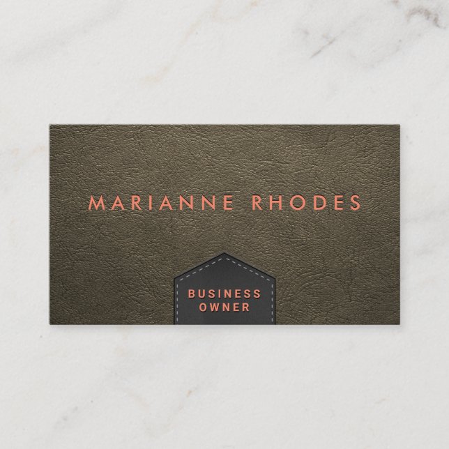 Leather Stitched Flap | Embossed Lettering  Business Card (Front)