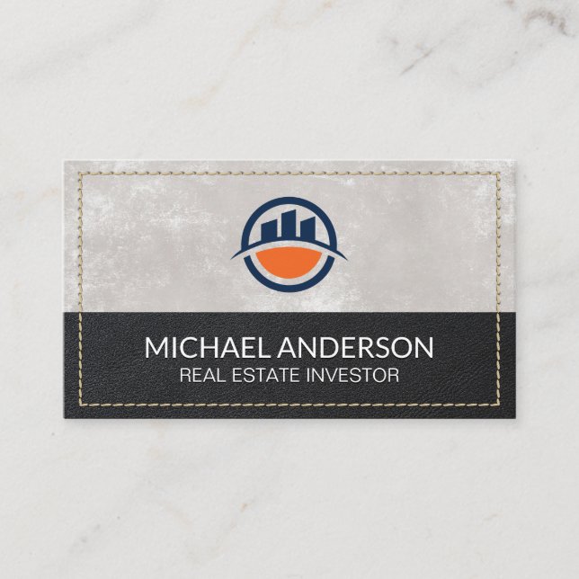 Leather Stitched | Real Estate Buildings Business Card (Front)