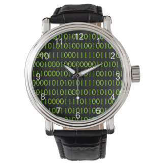 Leather Strap Binary 1 0 Geek Computer Code Name   Watch