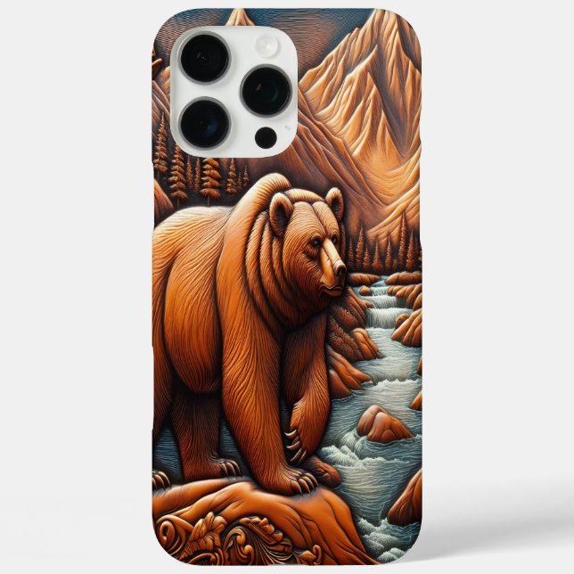 Leather-Style Bear in Scenic Landscape Case-Mate iPhone Case (Back)