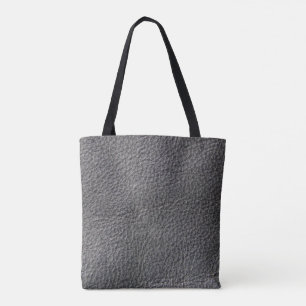 Leather style, dark grey black leather photo print tote bag