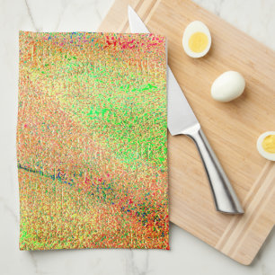 Leather style wrinkled and green orange worn paint tea towel