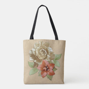Leather & Suede Flower Art Tote Bag
