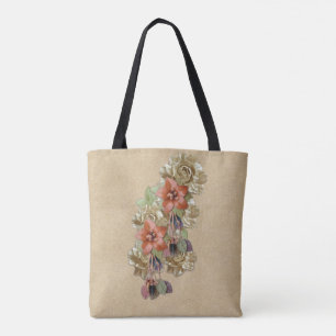 Leather & Suede Flower Art Tote Bag
