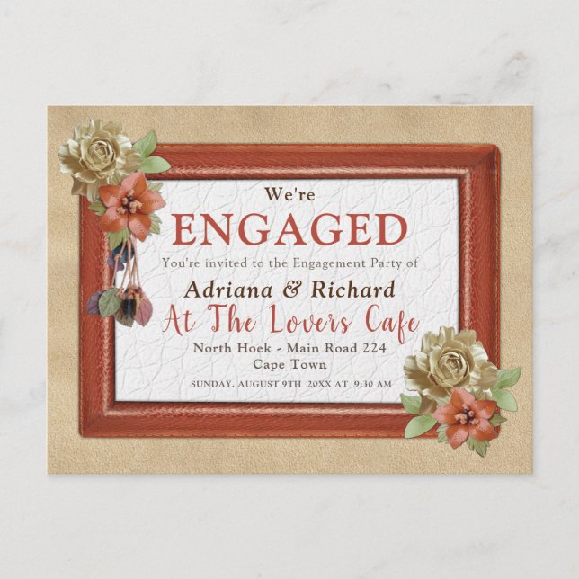 Leather & Suede Texture Art Engagement Invitation Postcard (Front)