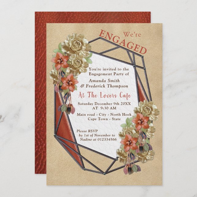 Leather & Suede Texture Art Engagement Party Invitation (Front/Back)