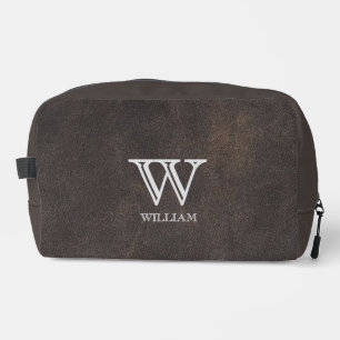 Leather Texture Black Monogram Name Dopp Kit