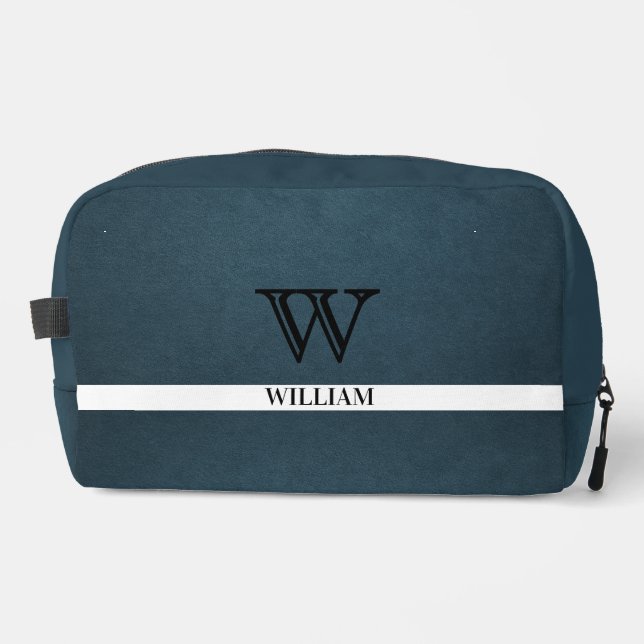 Leather Texture Black Monogram Name Dopp Kit (Front)