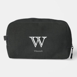 Leather Texture Black Monogram Name Dopp Kit