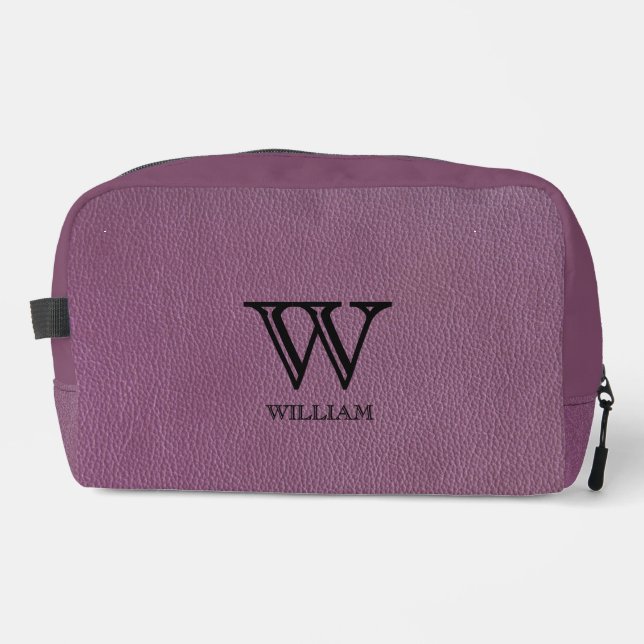 Leather Texture Black Monogram Name Dopp Kit (Front)