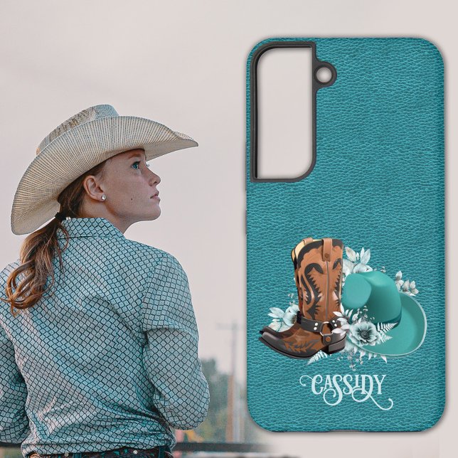 Leather texture cowgirl brown turquoise samsung galaxy s22 case (Creator Uploaded)
