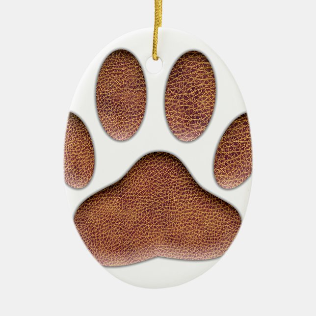 Leather Texture Dog Paw Print Ceramic Tree Decoration (Front)