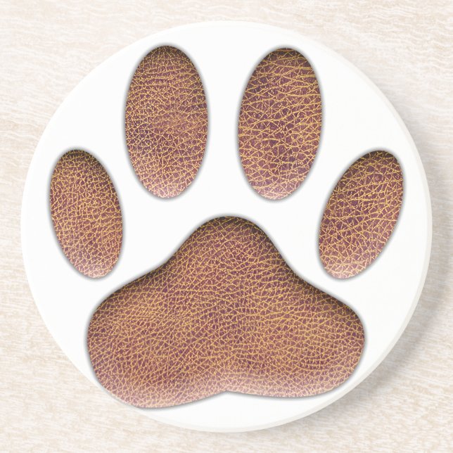 Leather Texture Dog Paw Print Coaster (Front)