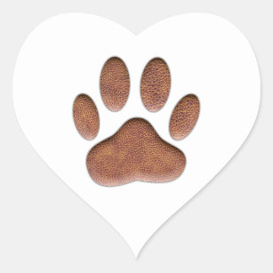 Leather Texture Dog Paw Print Heart Sticker