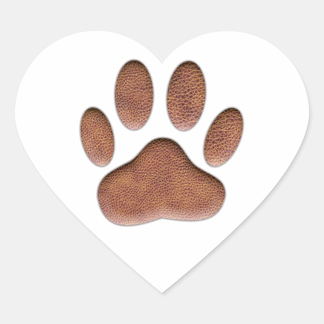 Leather Texture Dog Paw Print Heart Sticker (Front)