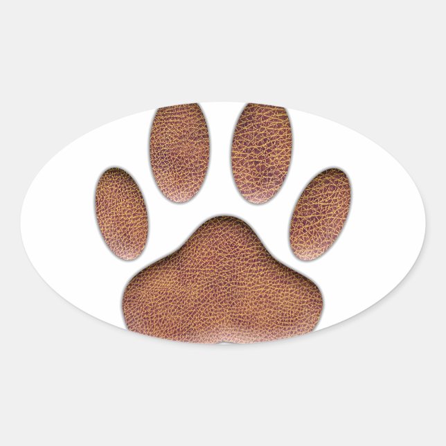 Leather Texture Dog Paw Print Oval Sticker (Front)