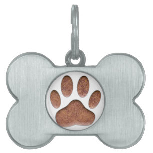 Leather Texture Dog Paw Print Pet Tag