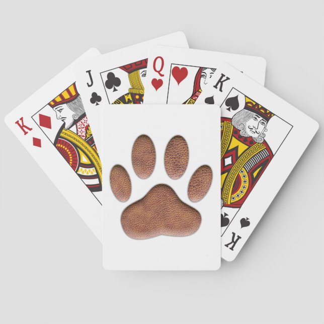 Leather Texture Dog Paw Print Playing Cards (Back)