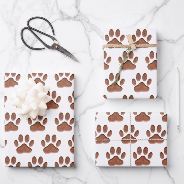 Leather Texture Dog Paw Print Wrapping Paper Sheet (Front)