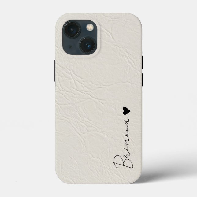 Leather texture ivory minimalistic heart script Case-Mate iPhone case (Back)